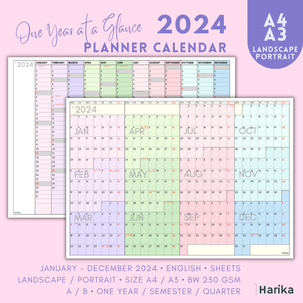 

2025 Planner Calendar/Kalender | A4/A3 | One Year at a Glance