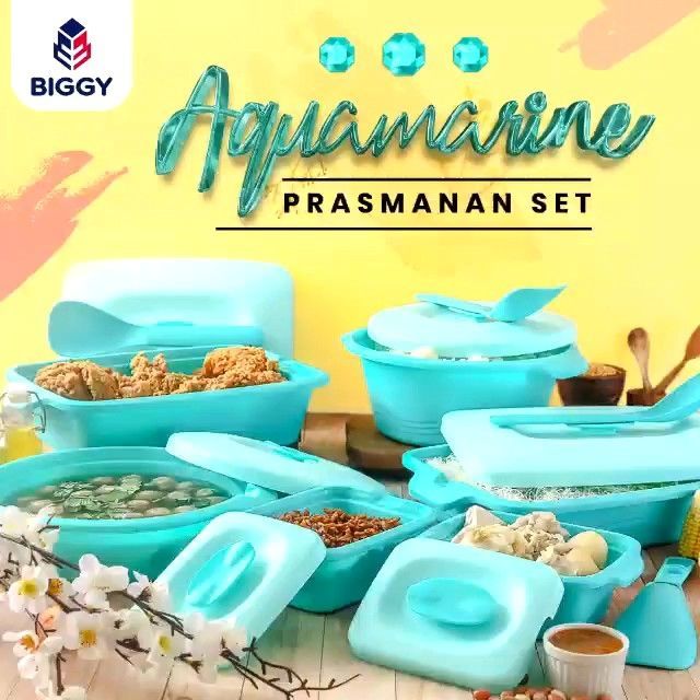(COD)Prasmanan Set Aquamarine Tempat Wadah Makanan Piknik 6set