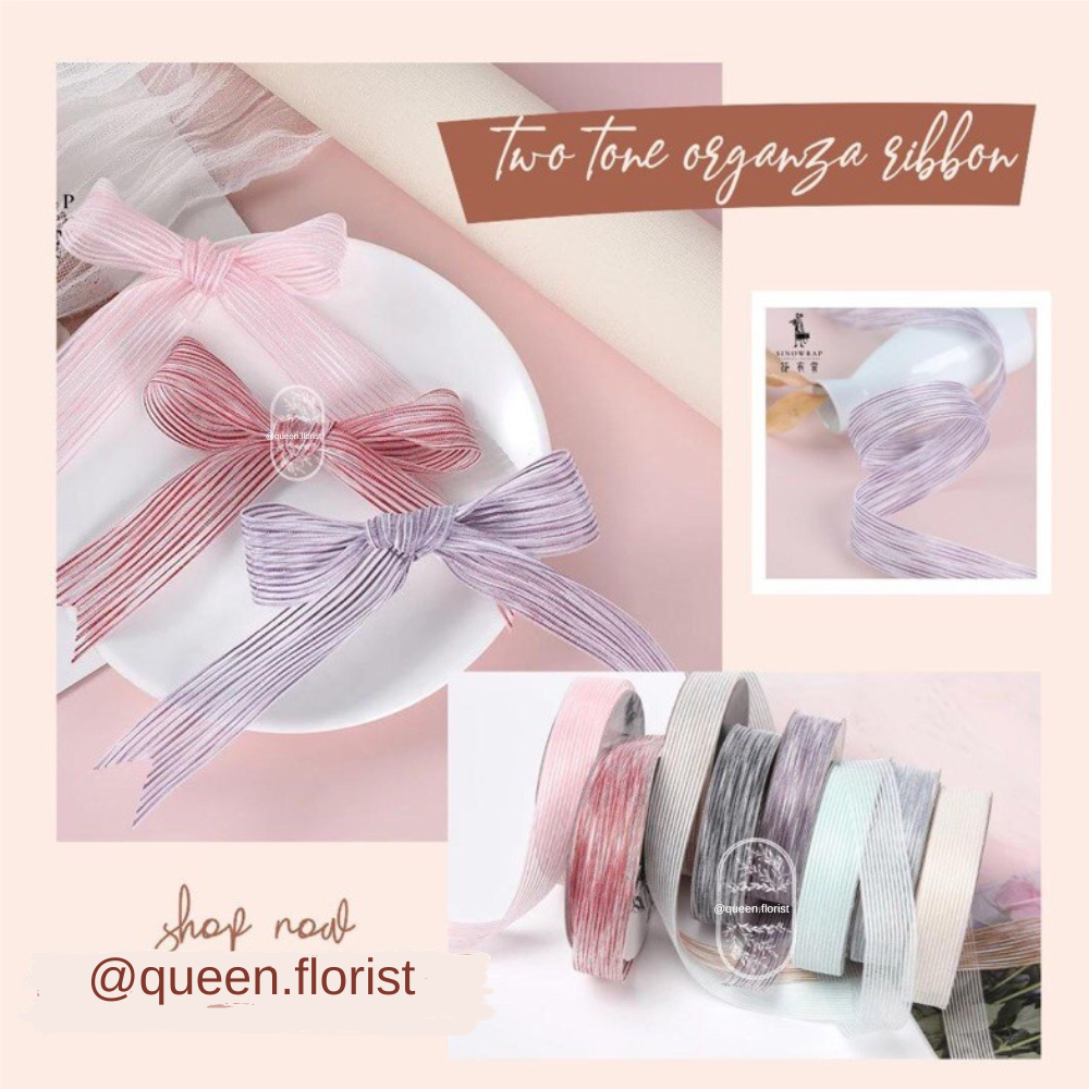 

PITA ORGANZA lebar 2,5cm ribbon two tone lines garis 2 warna premium kado gift buket bouquet