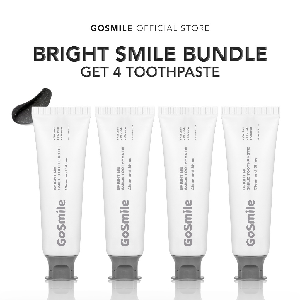 	 Go Smile Bright Me Smile Bundle 4 Charcoal Toothpaste Pasta Gigi Charcoal - PREMIUM TOOTHPASTE | Untuk Memutihkan dan Mencegah Gigi Berlubang	