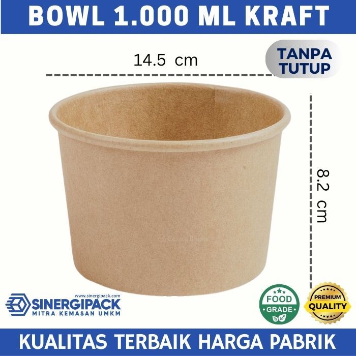 Paper Bowl 1000ml Kraft - Mangkok Kertas Tahan Panas