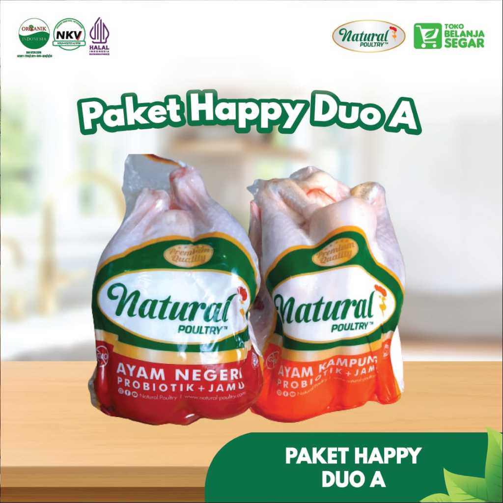 

Paket Happy Duo A : 1 Ayam Probiotik Reguler & 1 Ayam Kampung Reguler - Natural Poultry