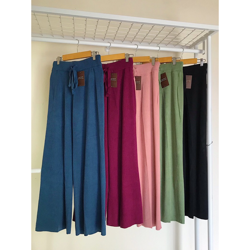 FAFOUR Alya Celana Kulot Rajut Wanita Polos High Waist Big Size Pants Knitwear
