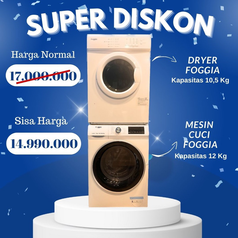 Dryer gas foggia original pabrikan 10,5 Kg & Mesin cuci foggia 12 kg