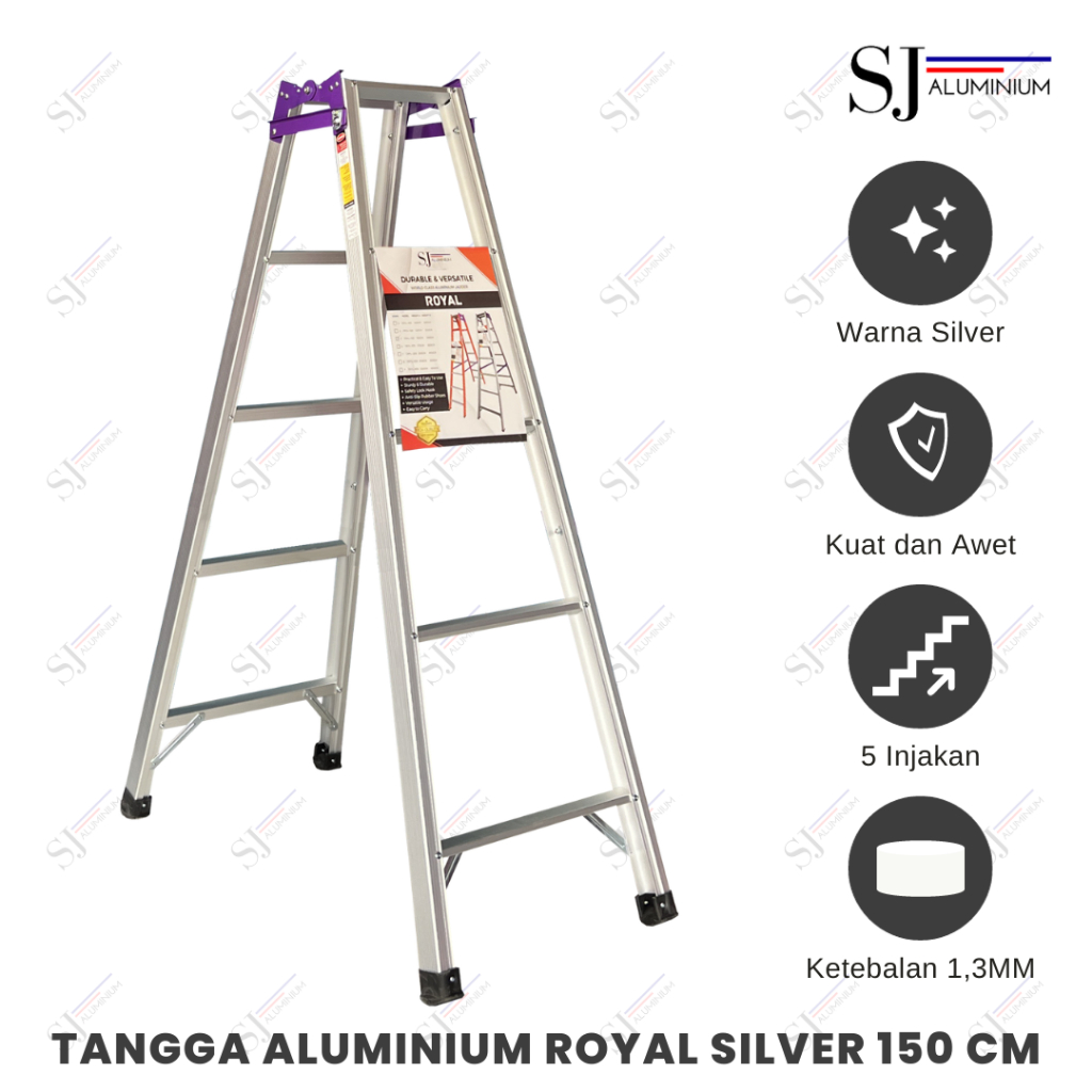 Tangga Lipat Aluminium Royal Silver Ladder / Multifungsi & Portable Super Jumbo - Ukuran 150 CM / 1,