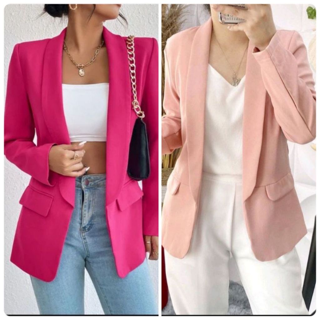 Long Blazer scuba prem tanpa kancing wanita kekinian
