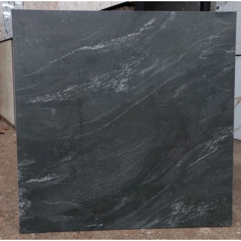 KERAMIK TERAS 60X60 MATT HITAM CORAK RANDOM