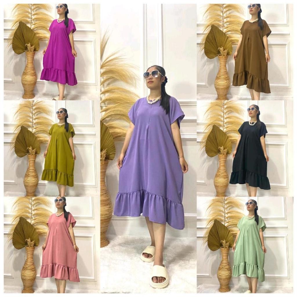 Dress Viral  Daster Kekinian Wanita Jumbo Busui Bumil Crinkle Airflow
