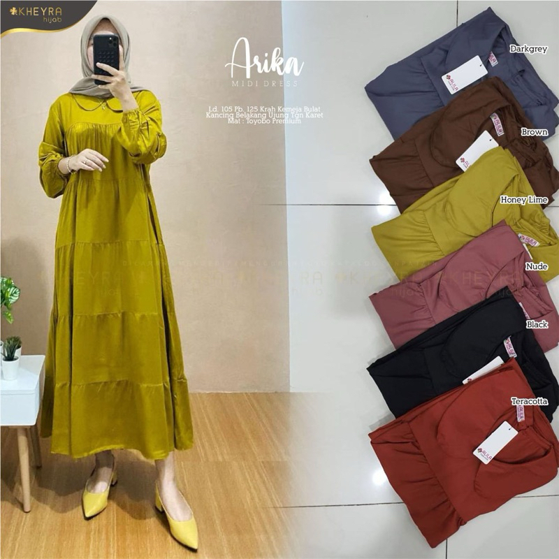 ARIKA MIDI DRESS - Gamis Polos Wanita Bahan Katun Toyobo Modis Nyaman Terbaru