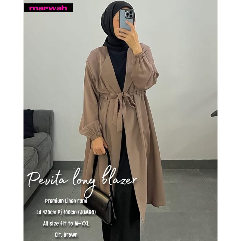 PEVITA LONG BLAZER - Outer Cardigan Polos Wanita Bahan Linen Rami