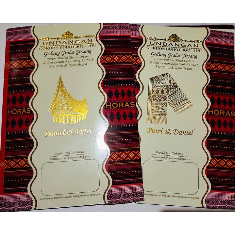 Cetak Undangan Adat Batak/Lipat 3/Softcover/Laminating Glossy