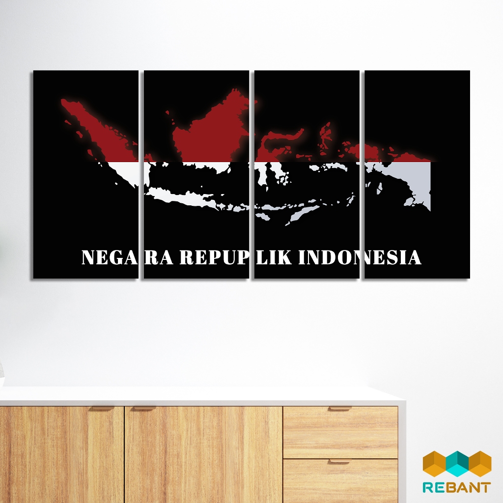 REBANT Hiasan Dinding Set Peta Indonesia (30x60cm) 4 Panel Aesthetic Pajangan Peta Estetik Neon Peta