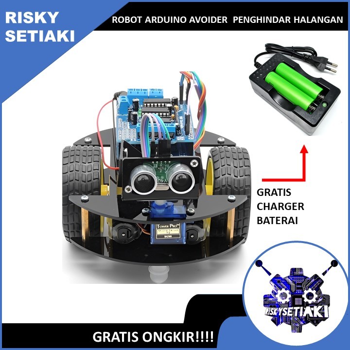 ROBOT ARDUINO AVOIDER ROBOT PENGHINDAR HALANGAN WITH ULTRASONIC LENGKAP DENGAN CHARGER