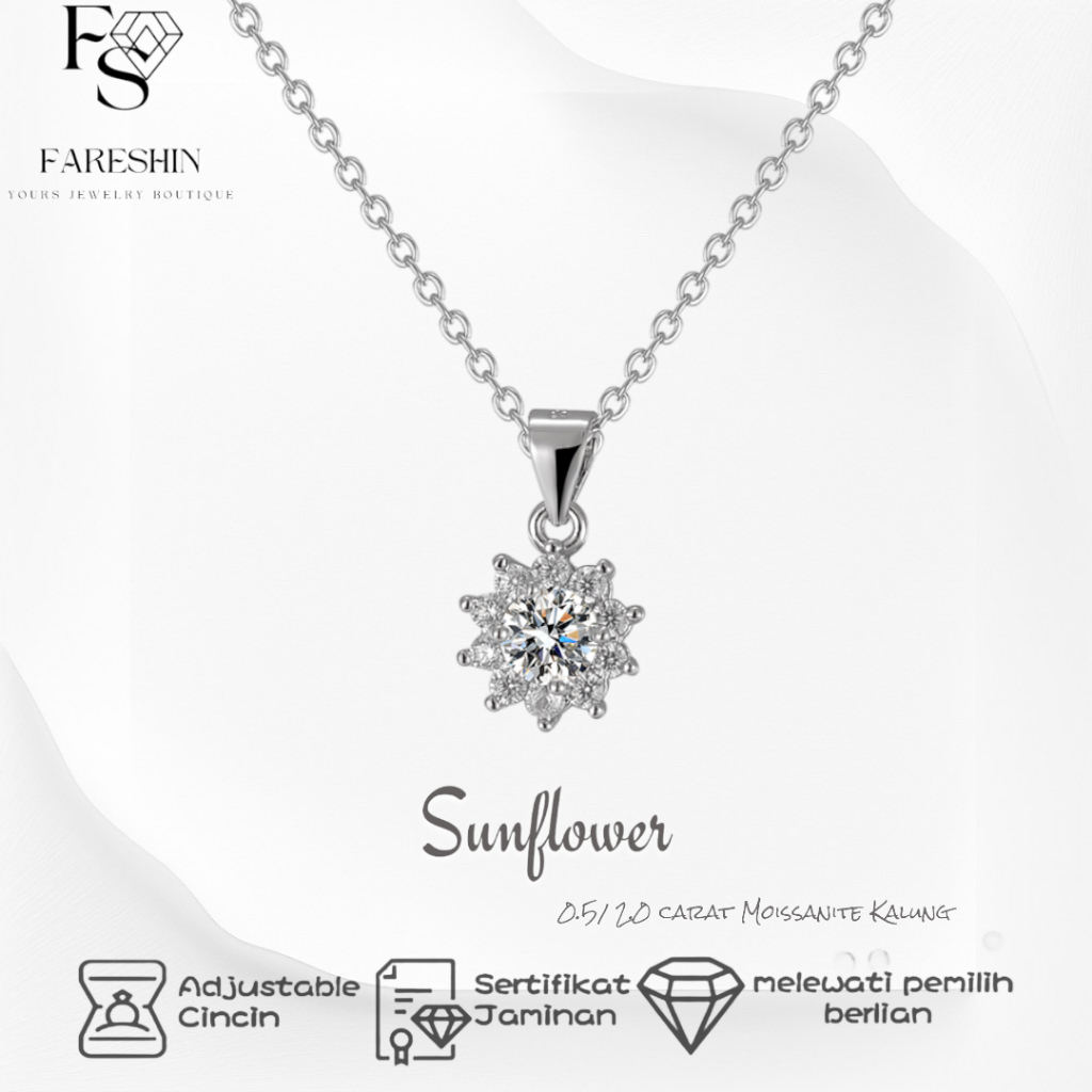 Fareshin Kalung Wanita Berlian Moissanite GRA Sunflower Necklace