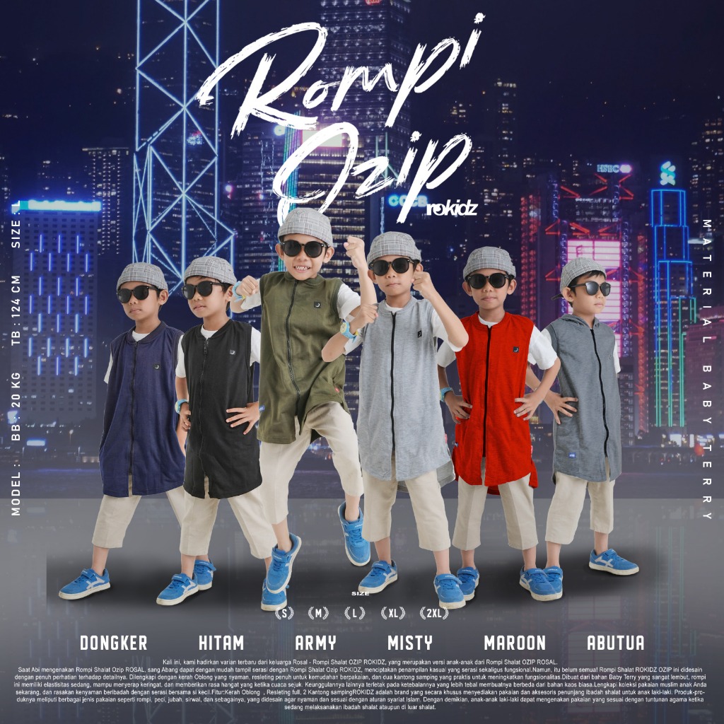 BAJU MUSLIM MODEL ROMPI SHOLAT ROSAL ZIPPER OBLONG ANAK KIDZ PREMIUM / BAJU KOKO ANAK MURAH