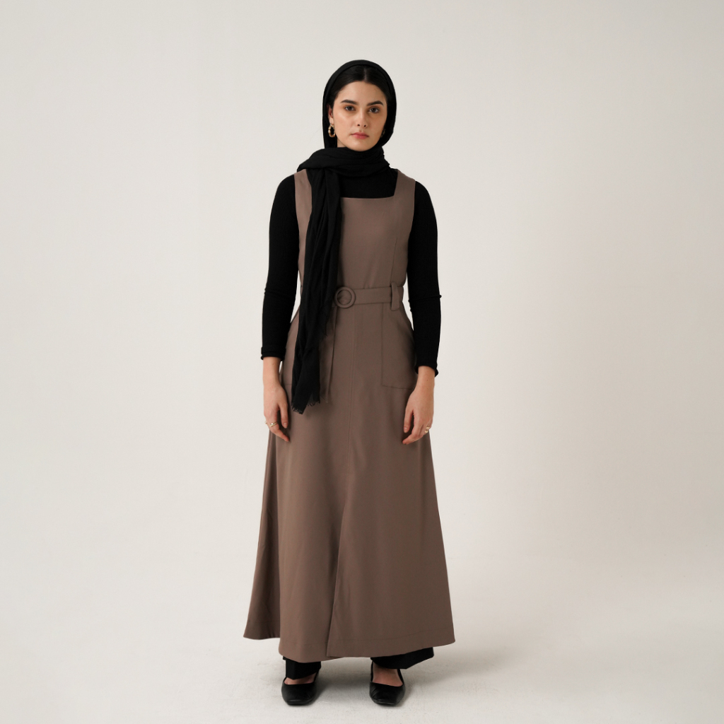 Queensland Dress Jumpsuit Wanita Muslim LIN000305Q Coklat