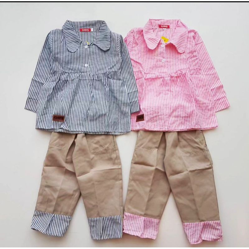 Setelan tunik katun anak / setelan tunik striped / setelan tunik anak cewek / setelan kemeja anak ce