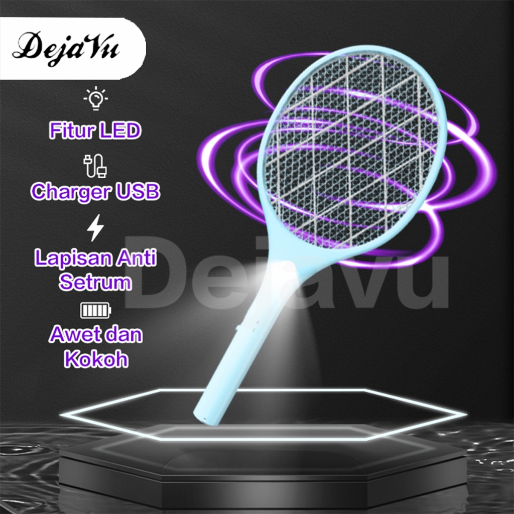 Dejavu Raket Nyamuk Charger Listrik  Raket Nyamuk Sinar UV Killer LED Light Rechargeable Pembunuh El