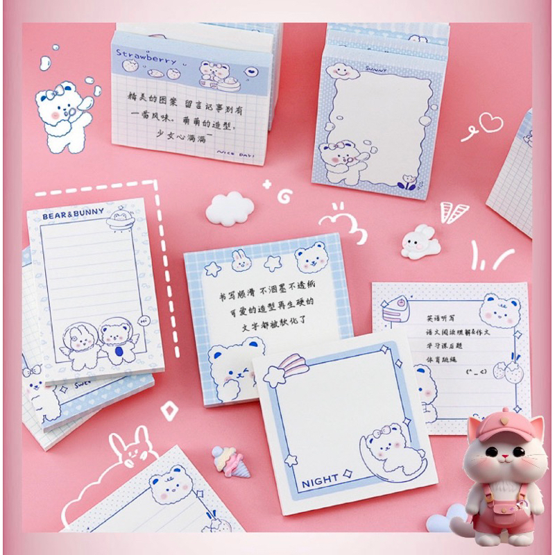 

N39 Sticky Notes Blue Funny Bear Memo Tempel Lucu untuk Kantor Sekolah