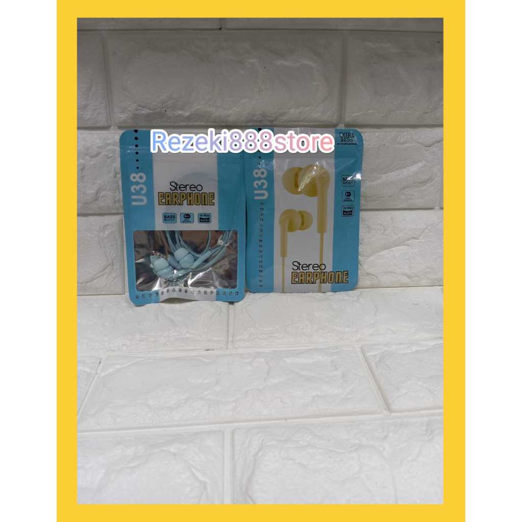 Headset Macaron + Mic U-38  Handsfree   Super Bass Stereo Earphone u38