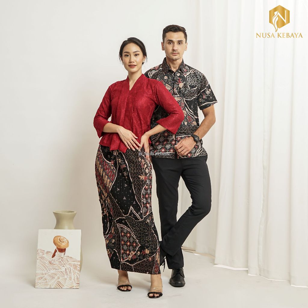 Kebaya Couple Batik Set Kebaya Sarimbit Model Kutubaru Floy Brukat / Kebaya Pasangan Untuk Akad Nika