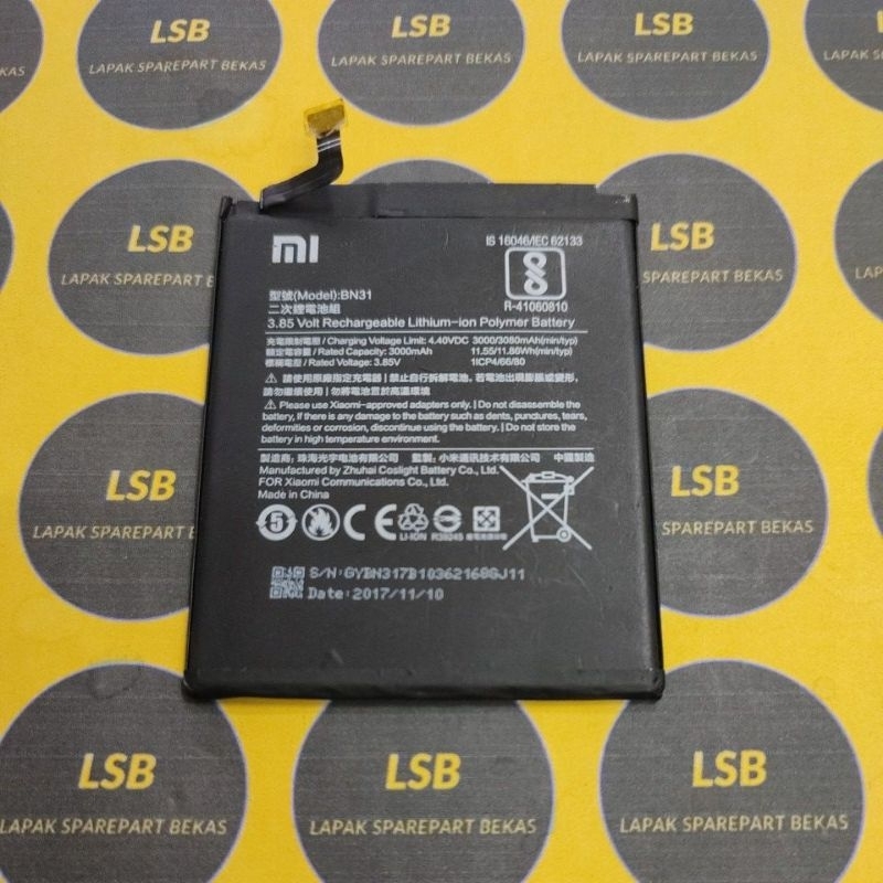 baterai batre xiaomi redmi note 5a bn31 original bekas