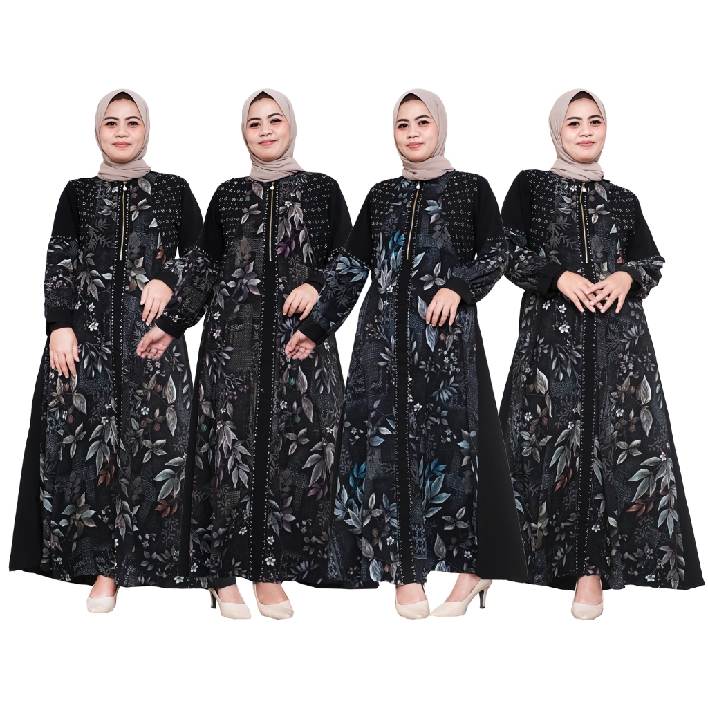 Gamis Abaya Fitri 420  / Abaya Daun / Gamis Abaya Hitam Motif Warna/ Baju Muslim Wanita/ KC-420