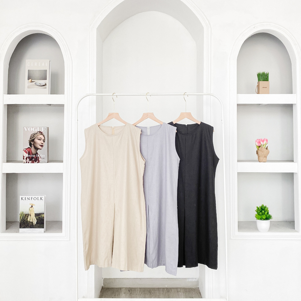 wqe Ezola Midi Dress Kutung - Flottilicious / Gaun Pendek Polos / Baju Murah Wanita / Fashion Outfit