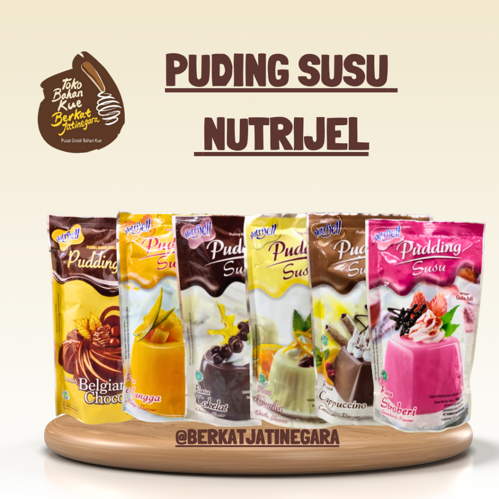 

PUDDING SUSU COKLAT STRAWBERRY VANILLA CAPPUCINO MANGGA NUTRIJELL 145 GR / MILKY PUDING NUTRIJEL CHOCOLATE / LSN ( 12 PCS )