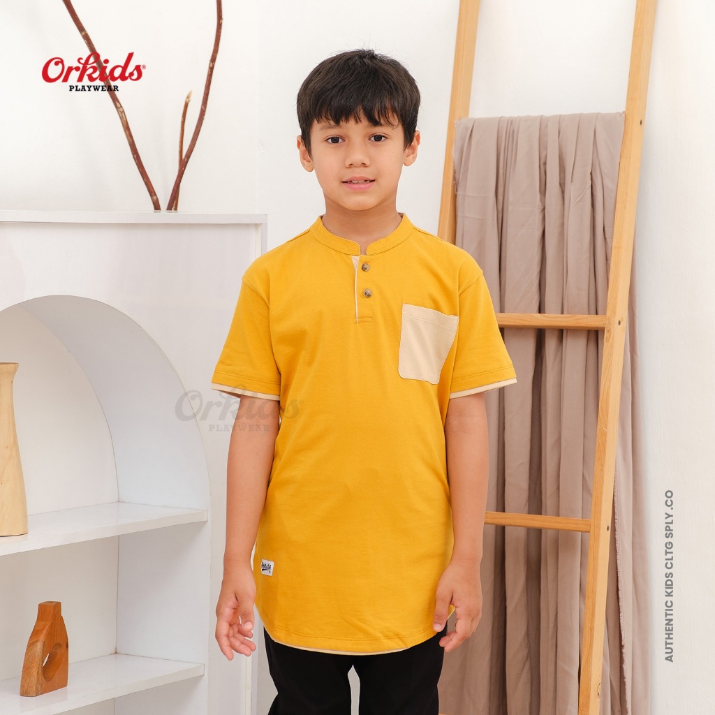 Kaos Kurta Anak Laki laki Baju Koko Anak Atasan Kerah Shanghai Quaz Mustard