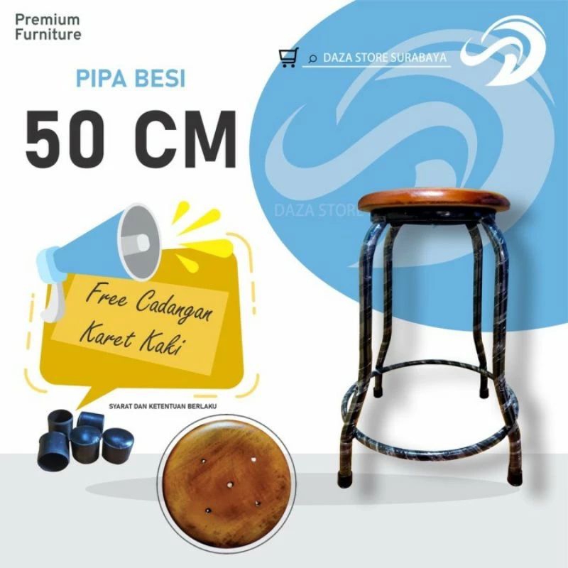 [ ⭐⭐⭐⭐⭐ ] Kursi cafe. Alas kayu kaki besi bulat. Kuat, ORI