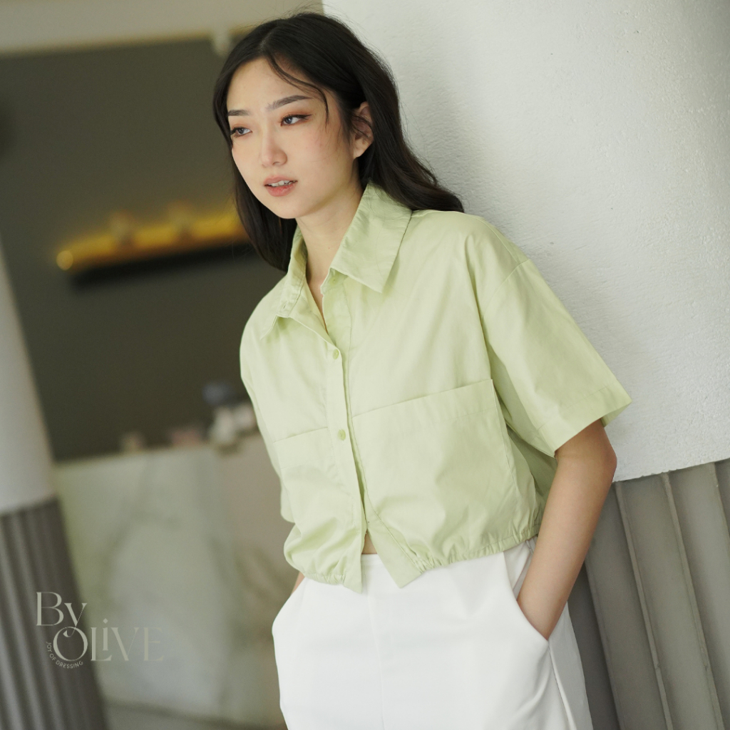 BY OLIVE COLE CROP SHIRT  - KEMEJA WANITA - CROP TOP WANITA - ATASAN WANITA - KEMEJA POLOS