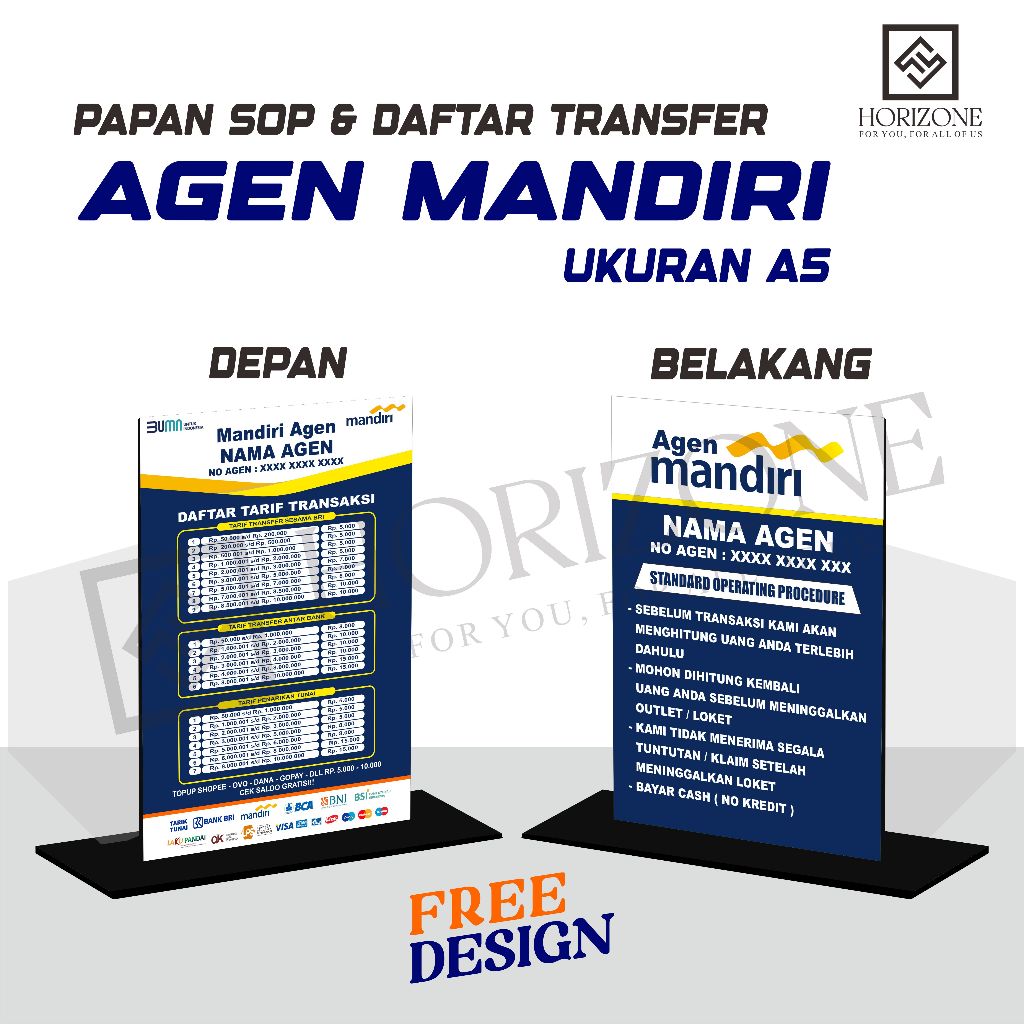 

Standing Akrilik S.O.P AGEN MANDIRI & DAFTAR TRANSFER AGEN MANDIRI 2 SISI