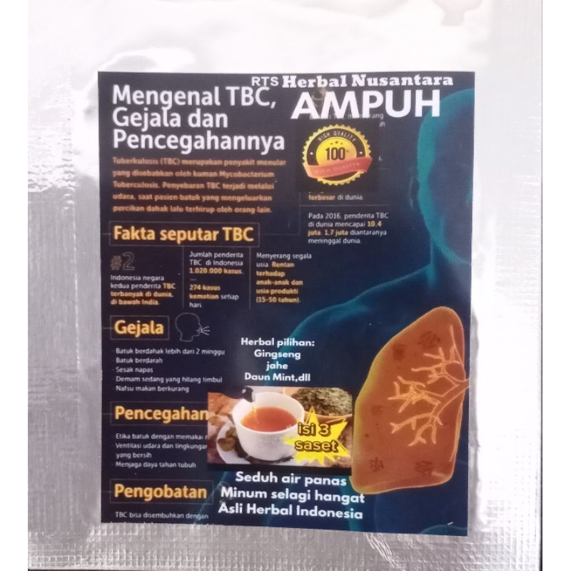 

HERBAL PARUFLEK,PARU BASAH,TBC BENGEK,ASMA,SESAK NAFASAMPUH.UNTUK 6 GELAS TGGL SEDUH.