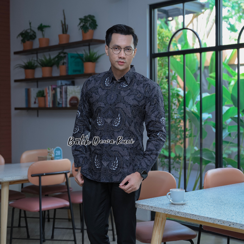 ENMA HITAM Kemeja Batik Pria Slimfit Full Furing Bahan Katun Halus High Quality