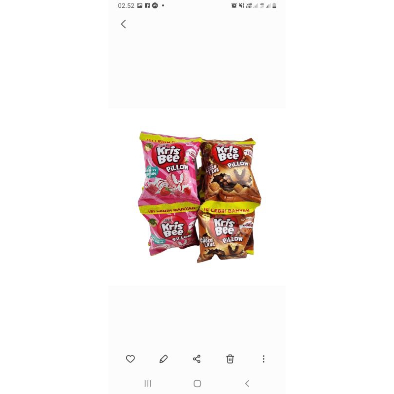 

makanan ringan , snack krisbee pillow 12 gr1 renceng isi 10 bungkus