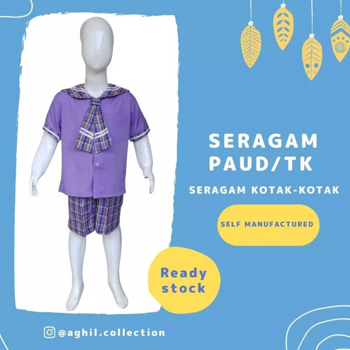 *TERMURAH* SERAGAM TK/PAUD BAJU TK/PAUD KOTAK-KOTAK UNGU PENDEK