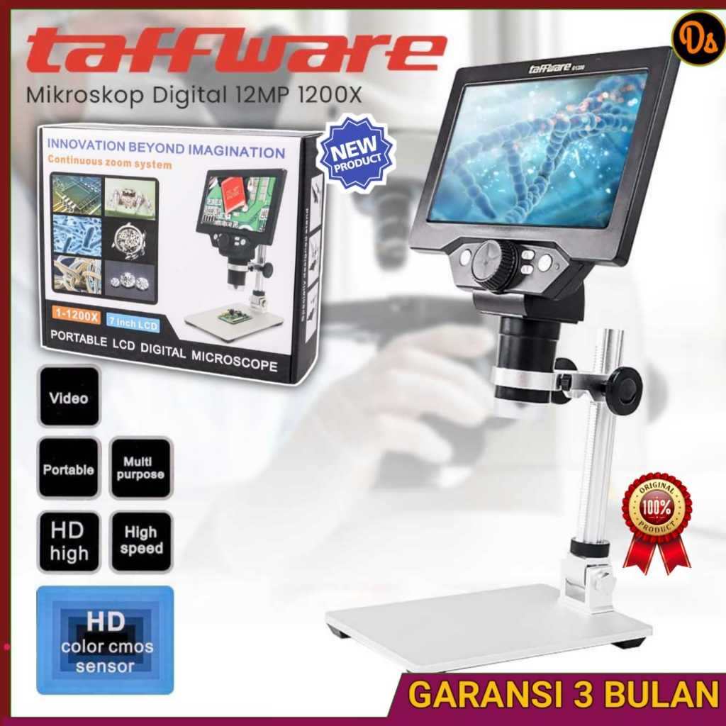ORIGINAL Taffware Mikroskop Digital 12MP 1200X Monitor & Metal Stand G1200 microscope service hp mic