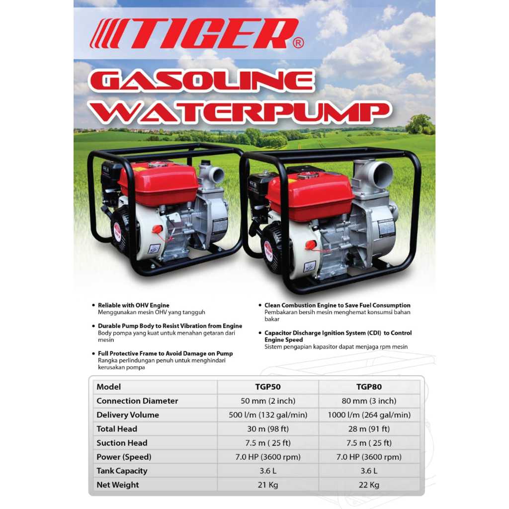 Mesin Pompa Air 2 Inch Tiger TGP50 / Mesin Pompa Air Irigasi 2 Inch Tiger TGP50