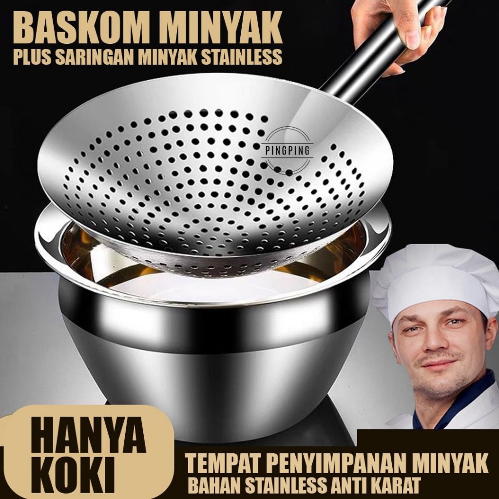 Baskom Minyak Stainless Steel / Saringan Minyak Stainless Steel Tebal