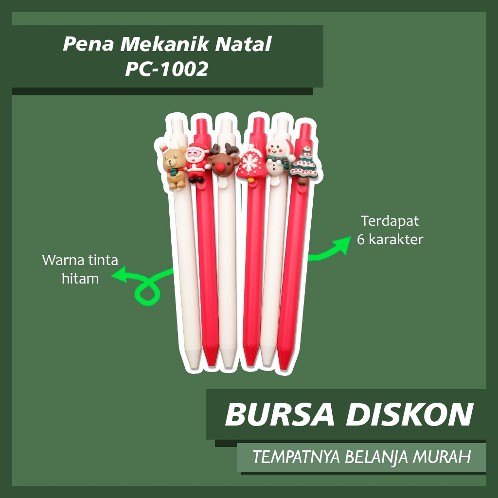 

Pena Mekanik Natal PC-1002 Santa Beriang Snowman Lonceng Pohon Natal Rusa Pulpen Cetek Tinta Hitam Pen Bolpen Bolpoint Lucu Christmas