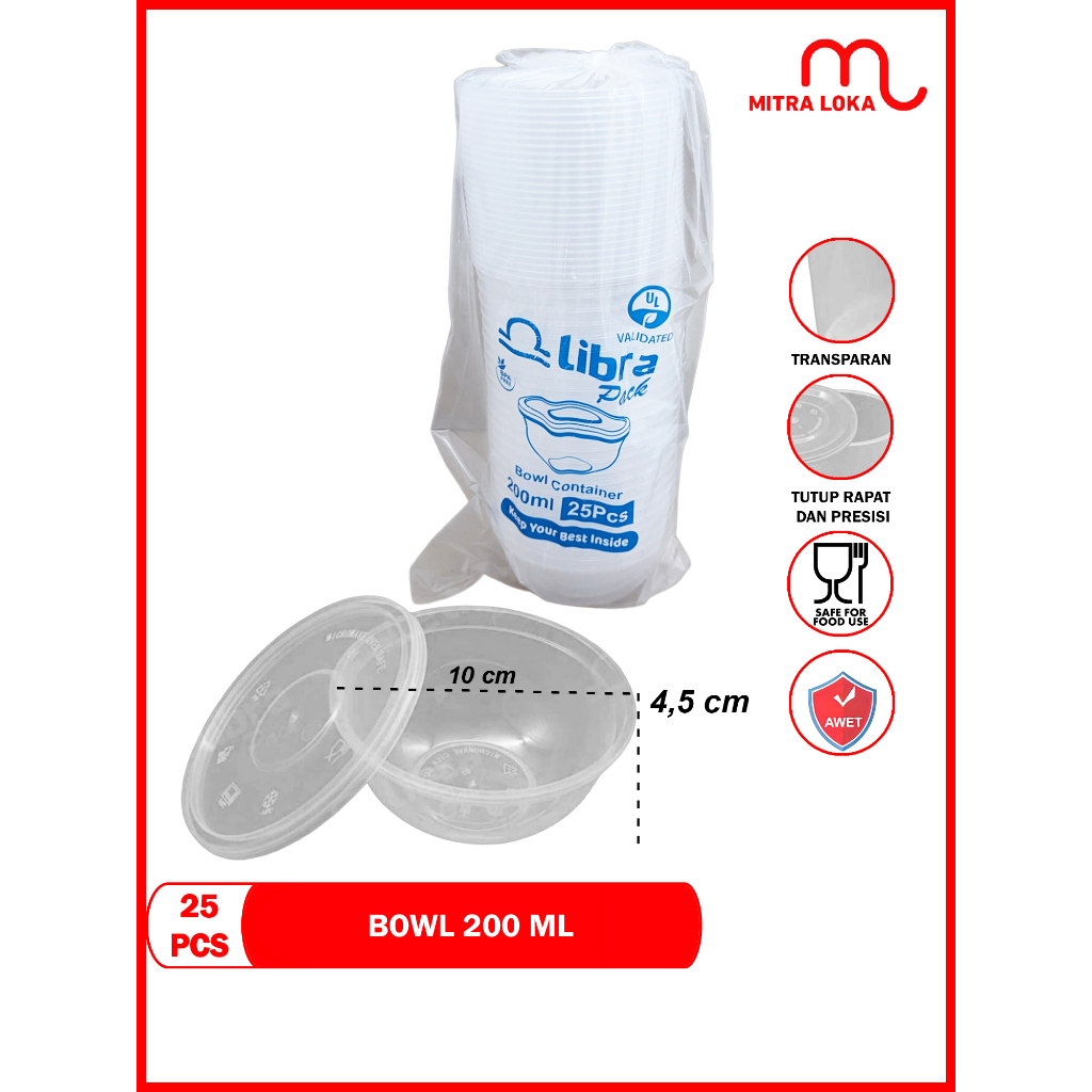 Mitra Loka 25 Pcs Thinwall Mangkuk 200ml Libra Mangkok Plastik Tutup