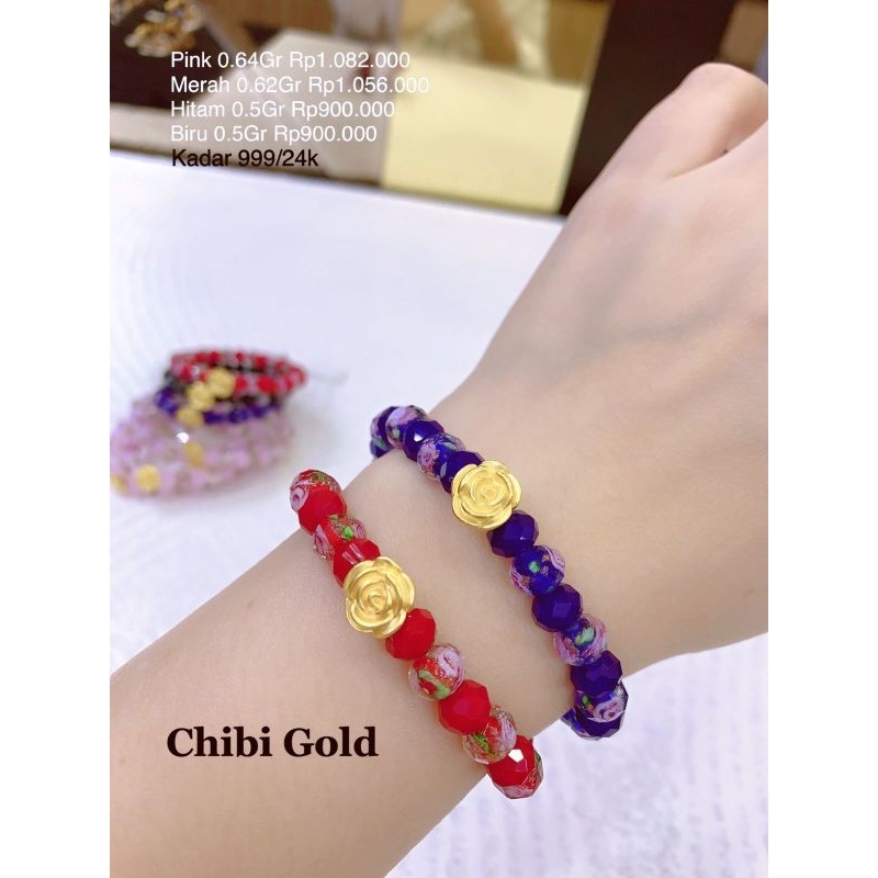 CHIBIGOLD - Gelang tangan emas mawar emas hongkong 999.9 - chibi gold
