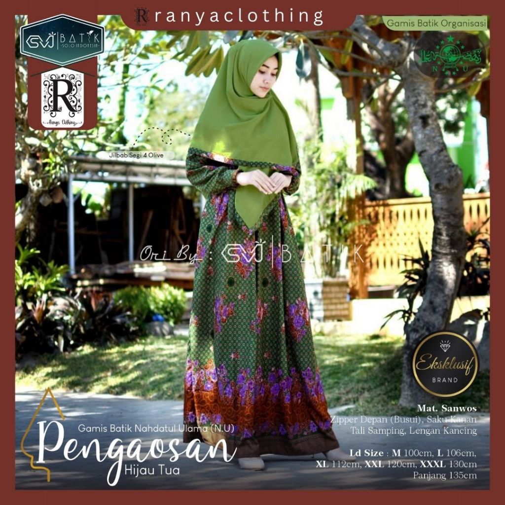 FREE JILBAB Gamis Muslimat NU Hijau Logo Nadhlatul Ulama ORI SVJ Batik