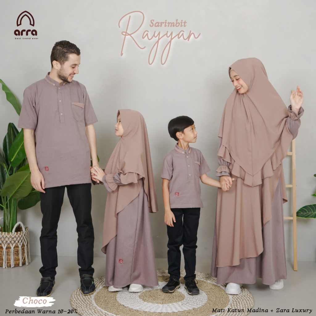 Baju couple  Keluarga Muslim Terbaru Koko Gamis Kerudung Original  Model Rayyan Warna Choco terbaru