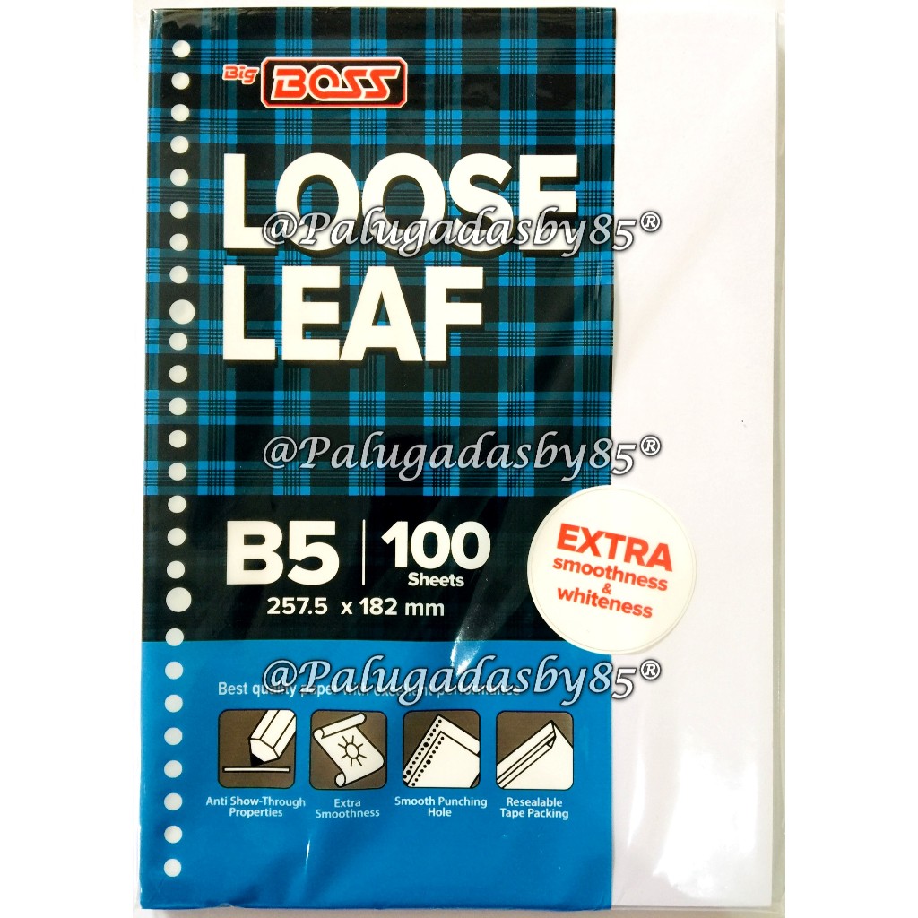 

(1 Pak Isi 100 Lembar) GROSIR Loose Leaf BIG BOSS B5 100 Lembar Polos Tanpa Garis / BigBoss Loose Leaf 100 B5 Plain / Isi Kertas File B5 100 Plain / Binder Big Boss B5 100 Polos