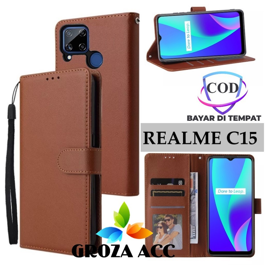 Flip Case REALME C15 Case Wallet Kulit Casing Dompet Case Wallet Leather Flip Case REALME C15 Casing