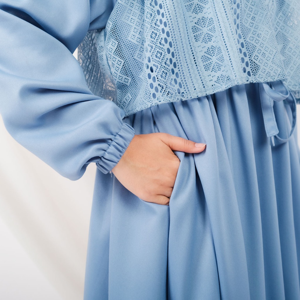 Maria Collection Meysha Dress Gamis Elegan Kondangan Muslim Mewah Shakila Kombinasi Brokat Cantik Wanita Nyaman S fit L Busui-4