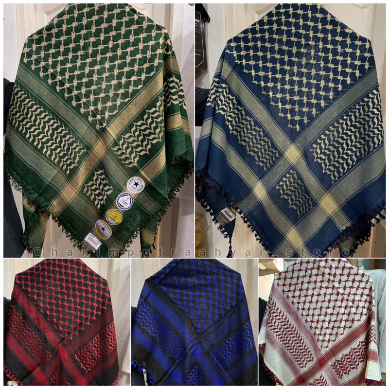 Sorban Khasmiri Almas Arafaat Yasmeen Hitam Putih Import Sorban Merah-Putih Import Shawl Kasmir Impo