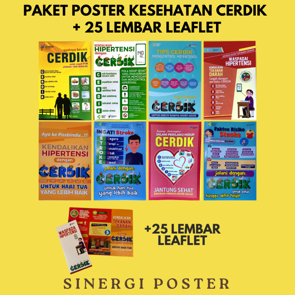 Paket Poster | Paket 8 Poster CERDIK + Leaflet Kesehatan | Poster Tema Penyakit